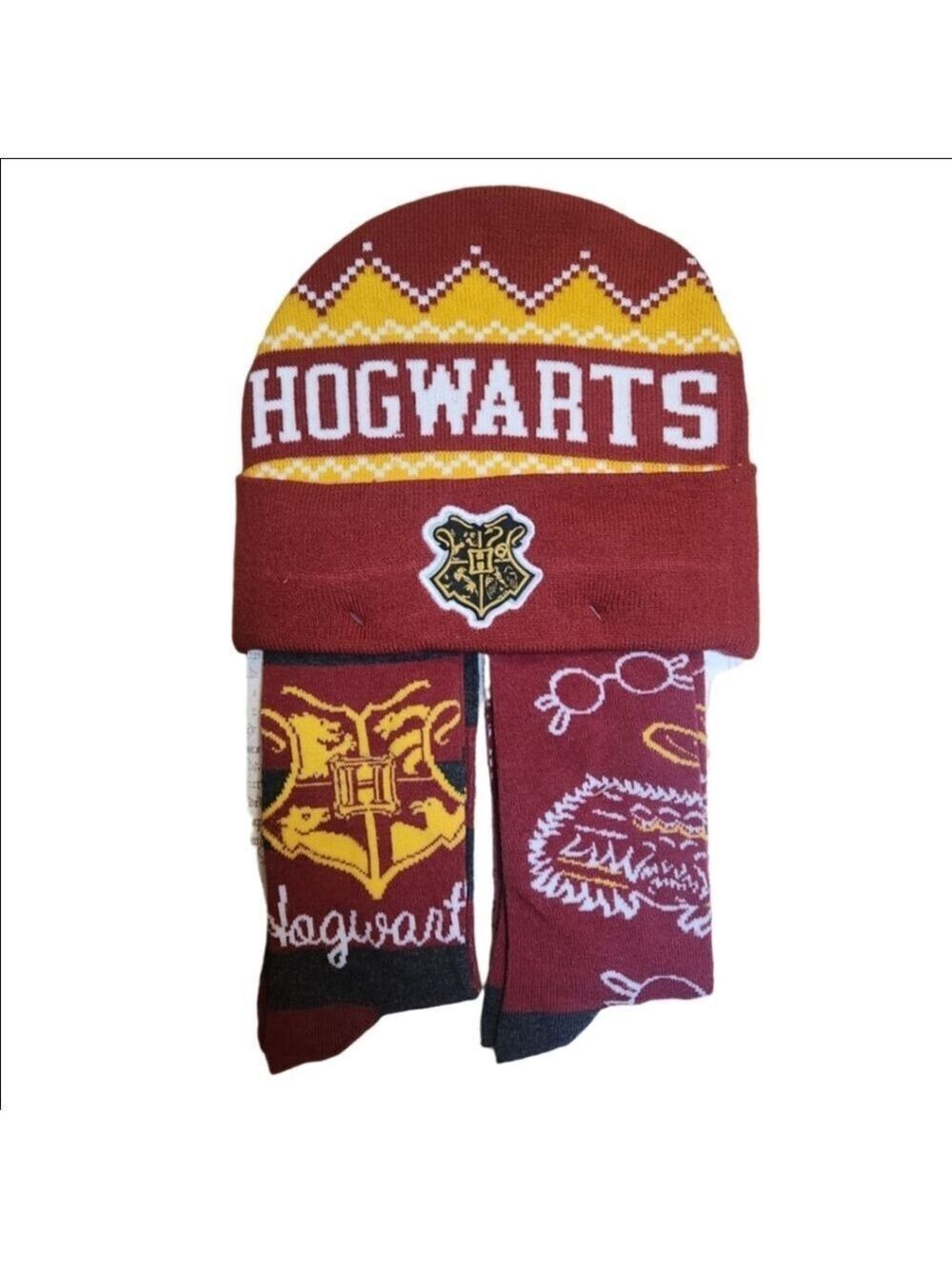 HARRY POTTER HOGWARTS BEANIE HAT 2 PAIR 9-11 SOCKS GIFT SET NWT